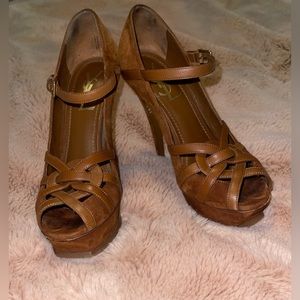 YSL Tribute brown suede heels